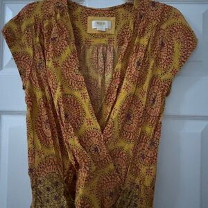 Anthropologie Maeve cap sleeves blouse- Yellow and Pink Patterned Women's Top